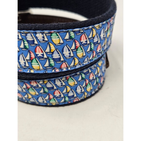 VINEYARD VINES FABRIC & LEATHER BELT KIDS YOUTH UNISEX OS SAILBOATS BLUE BROWN - Picture 3 of 12